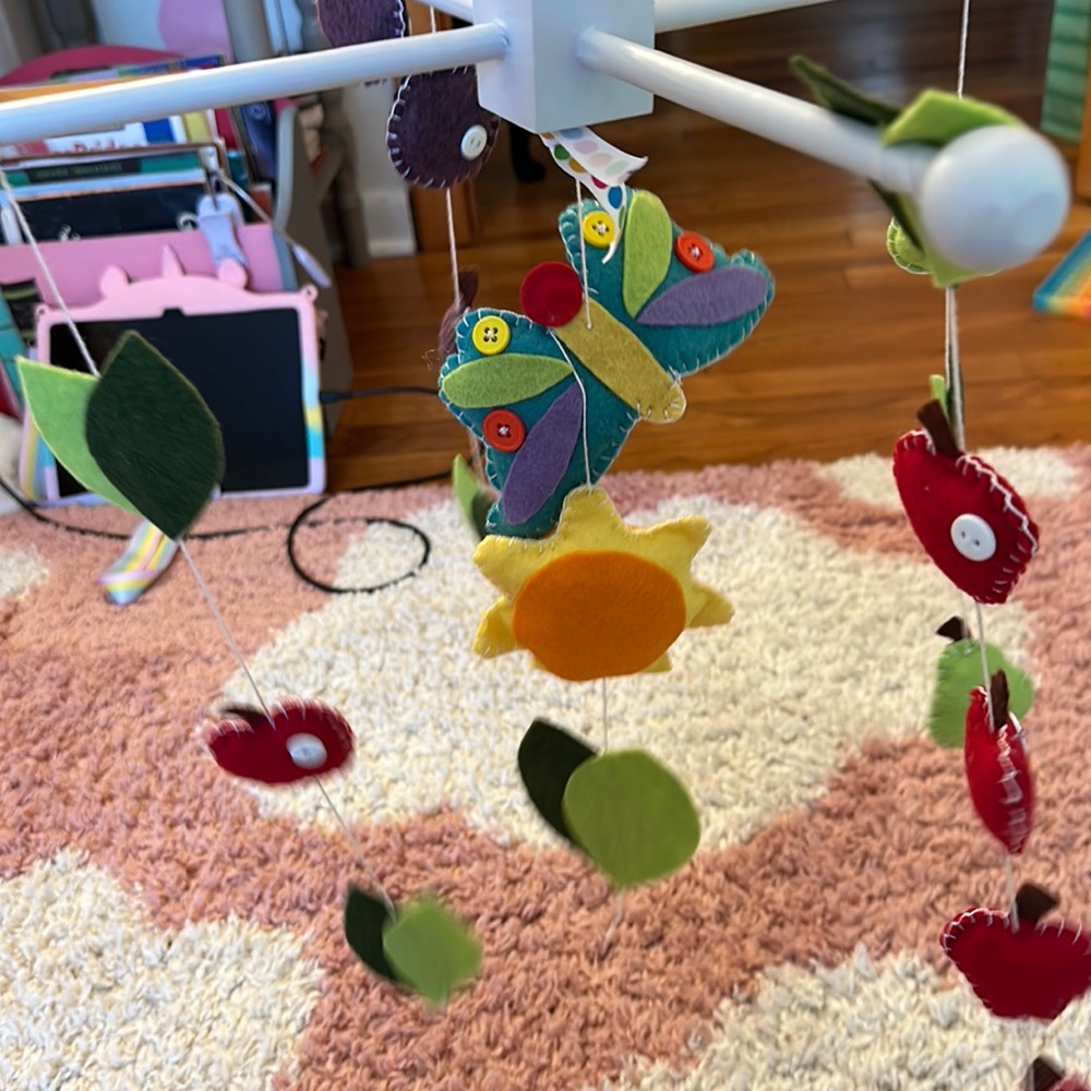 Handmade Eric Carle style hungry butterfly mobile
